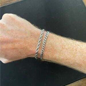 Silver Rope and Cuban Link Bracelet Pack